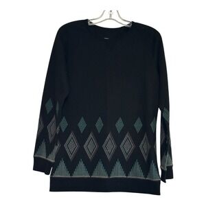 Burton Sweatshirt Pullover‎ Teal Diamond Pattern Long Sleeve Winter Top Black M